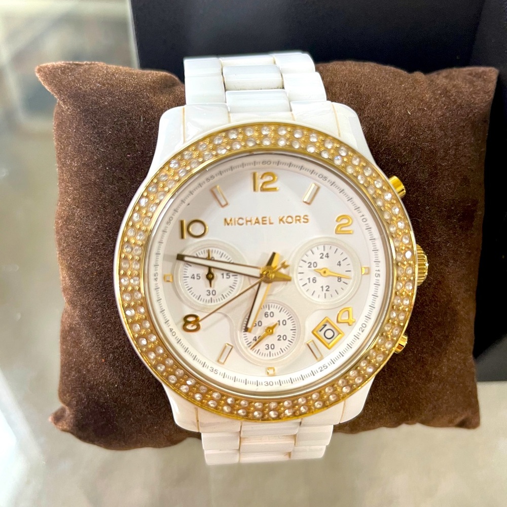 Michael Kors White Ceramic Runway Gold